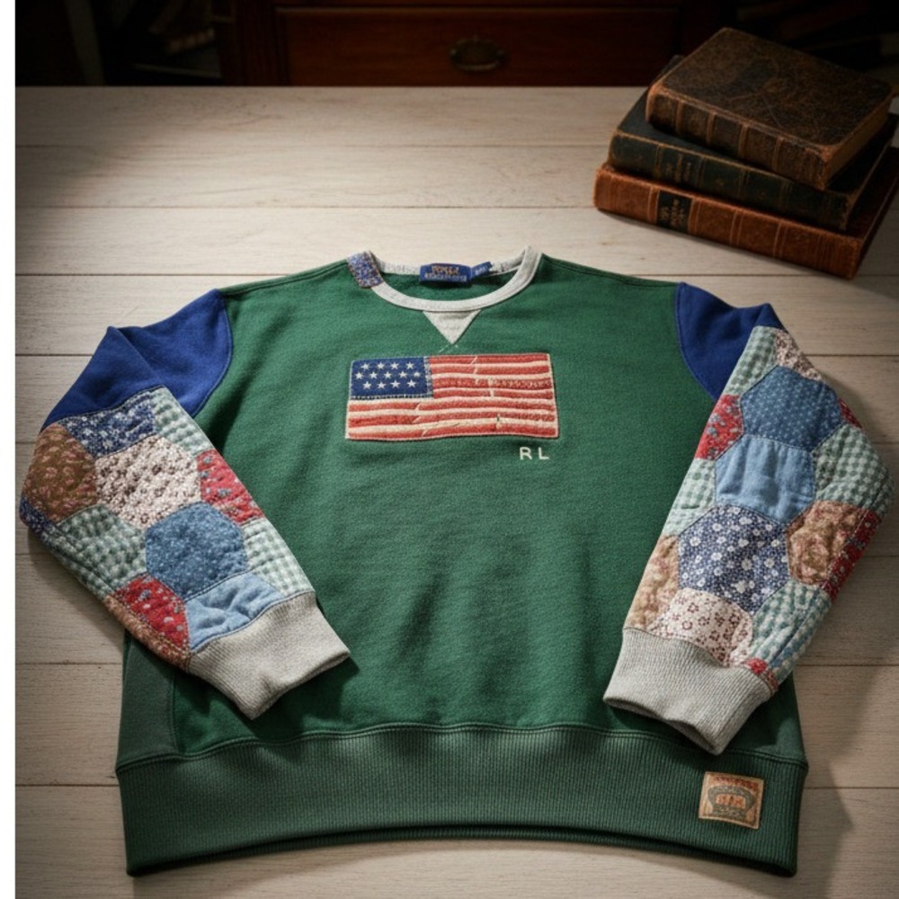 Polo Country RL Retro Patchwork Authentic Dry Goods Flag Sweatshirt L Unisex New